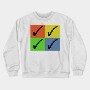 4 Black Check Marks On Red, Yellow, Green and Blue Squares Crewneck Sweatshirt